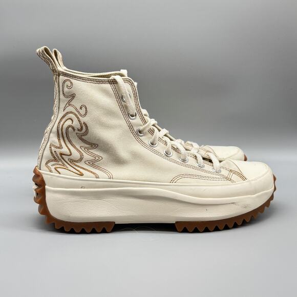 Converse Shoes Womens 11 Cream Platform High Top Embroidered Run Star Hike - Picture 1 of 10